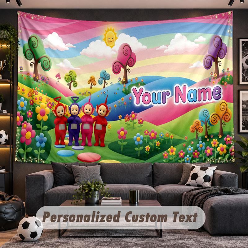 Wall Hanging Tapestry Custom NameTeletubbies Pattern Personalized Printed Fabric Wall Decor