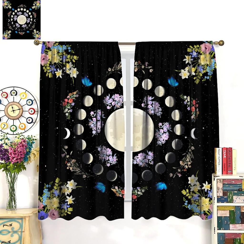Bohemian Butterfly Moon Floral Curtains Vintage Mandala Flower Leaves Plants Gothic Window Drapes Living Room Bed Darkening Polyester Great Decor