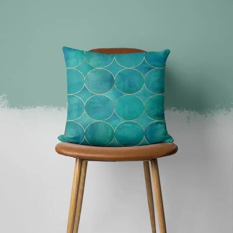Teal Cushion Cover Leaf Feather Geometric Heart Sofa Pillowcase Bedroom Home Decor Office Decor Accessories 50x50cm45x45
