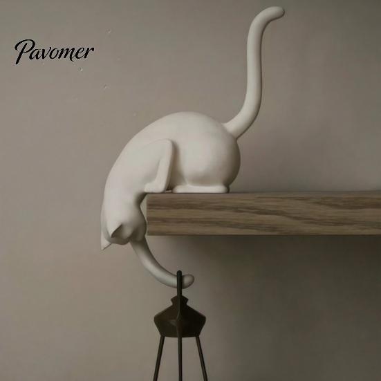 Modern Entryway Decor Cat Hook with Lantern, 3D Printed LED Light Decorative Handmade Craft Wall Hook, Creative Shelf for Bookshelf Desk And