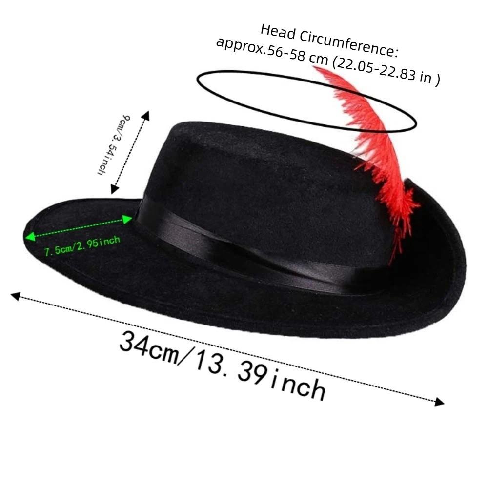 Felt Cavalier Top Hat Artificial Feather Flat Top Feather Stage Cap Retro Style Lightweight Masquerade Headwear Party