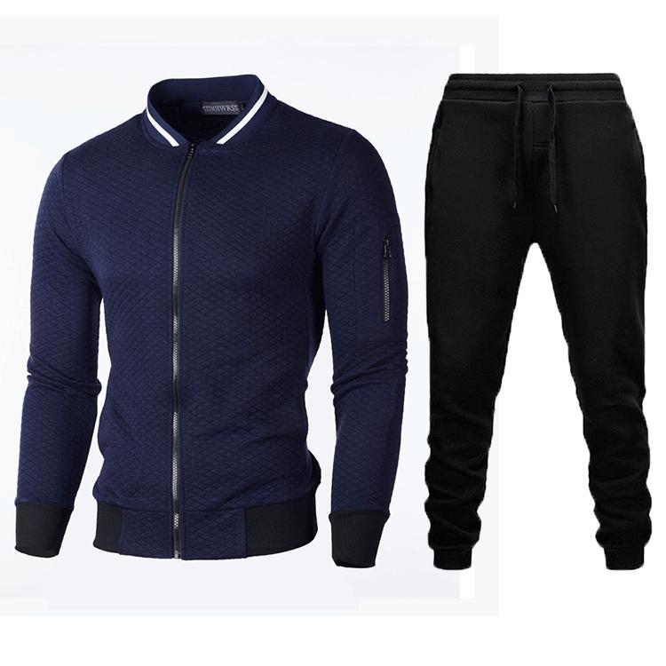 Neuer Stil Sweatshirt Reißverschluss Stehkragen Sweatshirtjacke Herren Kariert Einfarbig Strickjacke Anzug