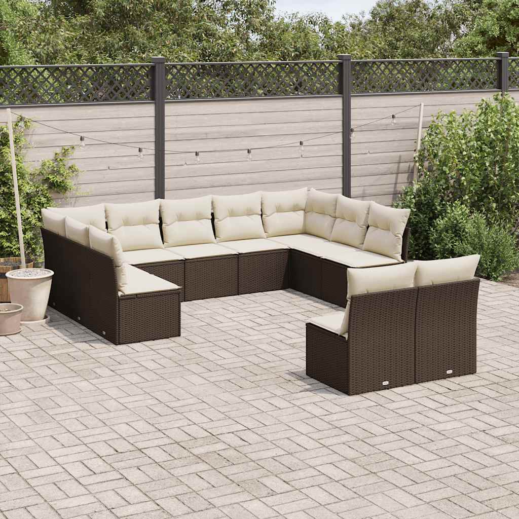 11-teiliges Gartensofa-Set mit Kissen Braun Poly-Rattan