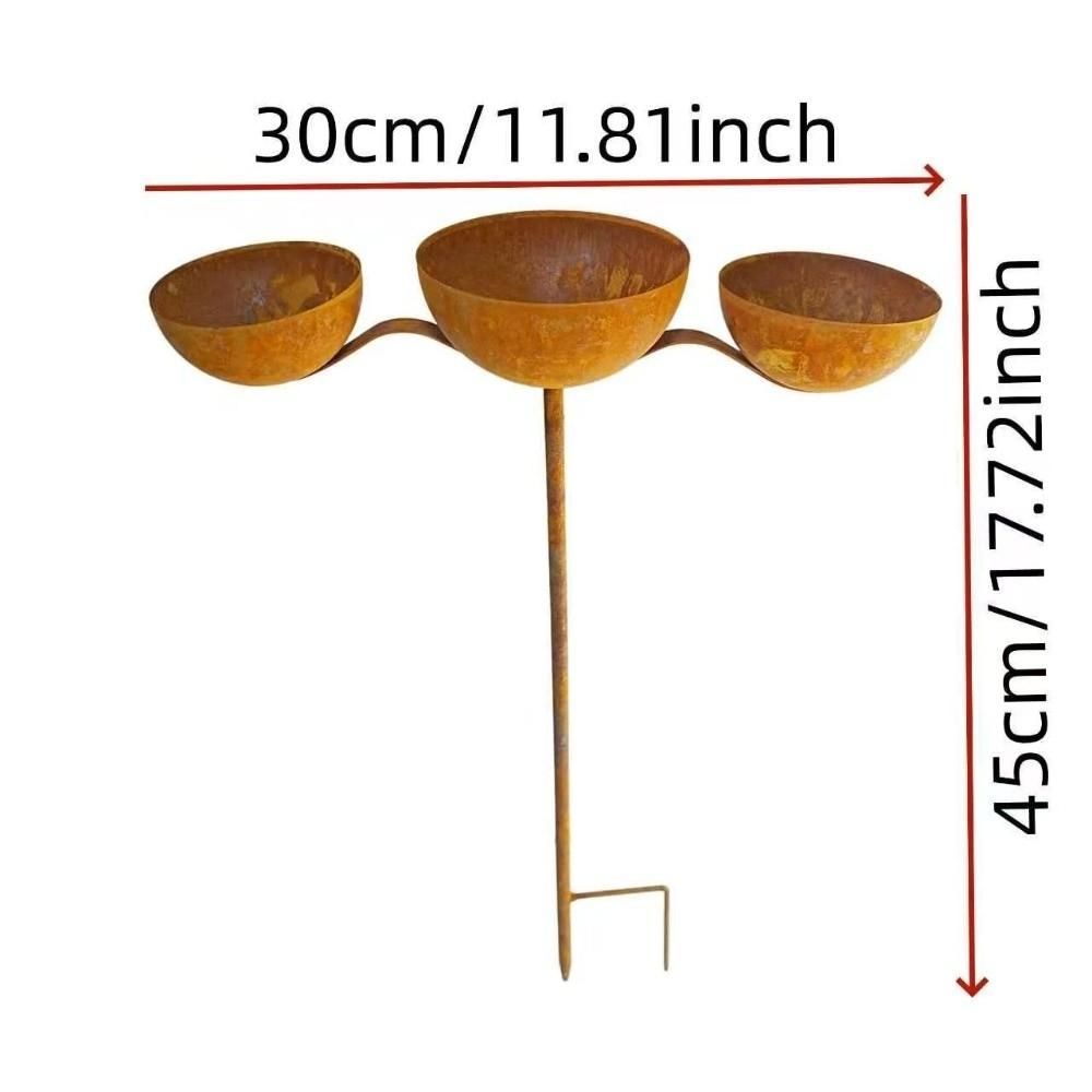 Rusted 3-Tiered Bird Bath Metal Bird Feeding Station Multi-Purpose Bird Water Bowls Yard