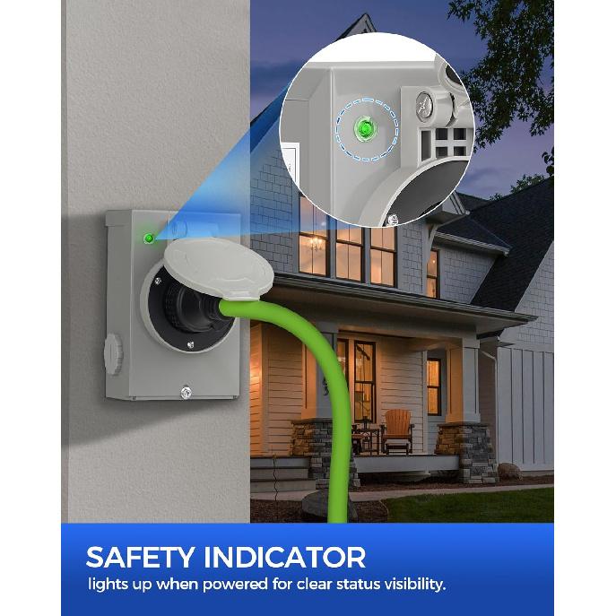 30 Amp Generator Power Inlet Box, NEMA L14-30P Inlet Box for 4-Prong Generator Cord, 125/250V 7500 W Pre-Drilled, Weatherproof Outdoor Plug Box for