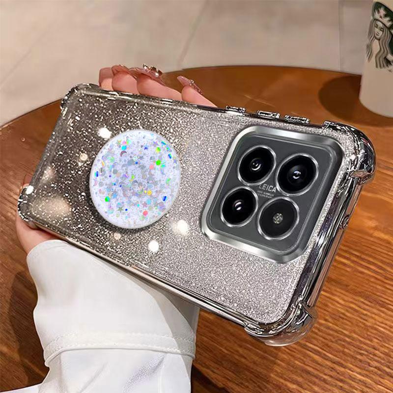 Luxury Shockproof Glitter Holder For Silicone Ring 14TPro Case For Xiaomi 14T 14 Ultra 13 12 Pro With Holder Stand Cover