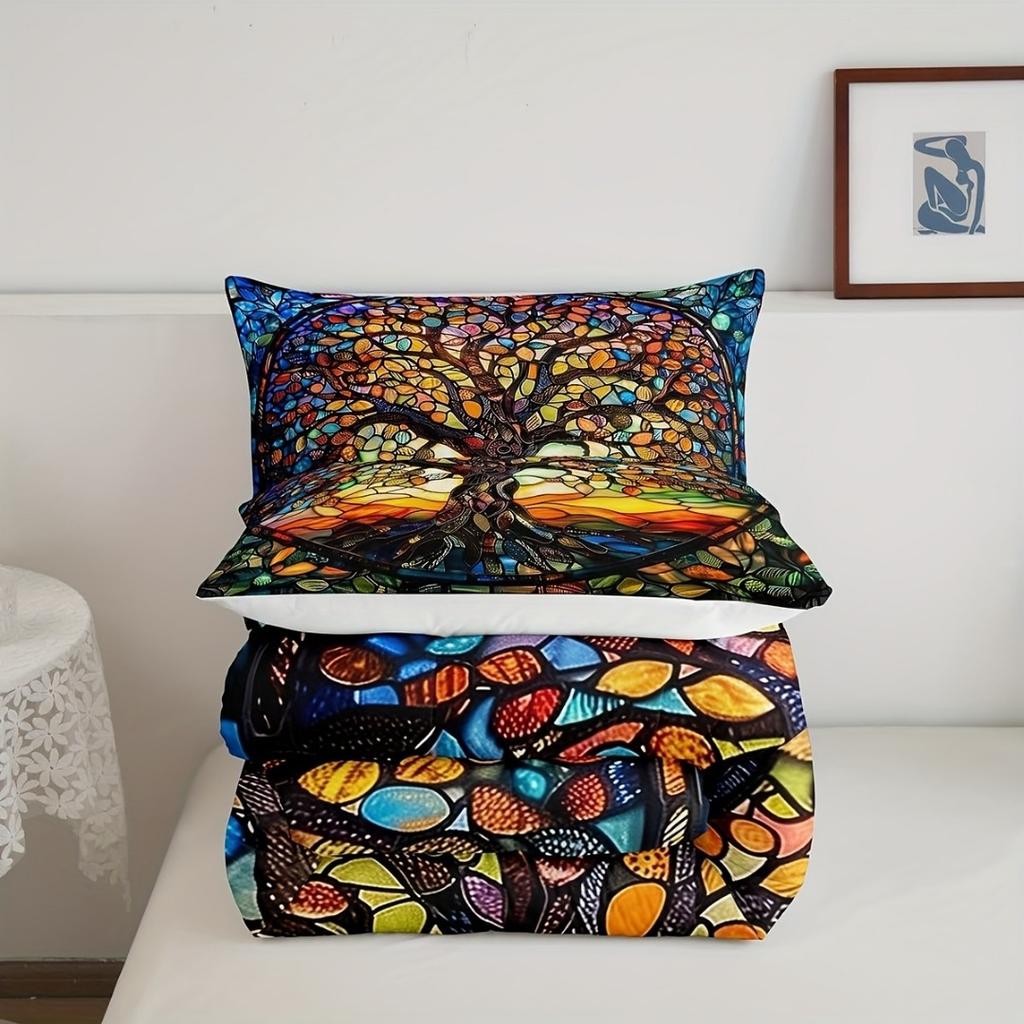3pcs Sacred Colorful Tree of Life 3D Printed Bedding Set Cozy Duvet Cover King Queen Twin Size Birthday Gift Bedroom Decoration