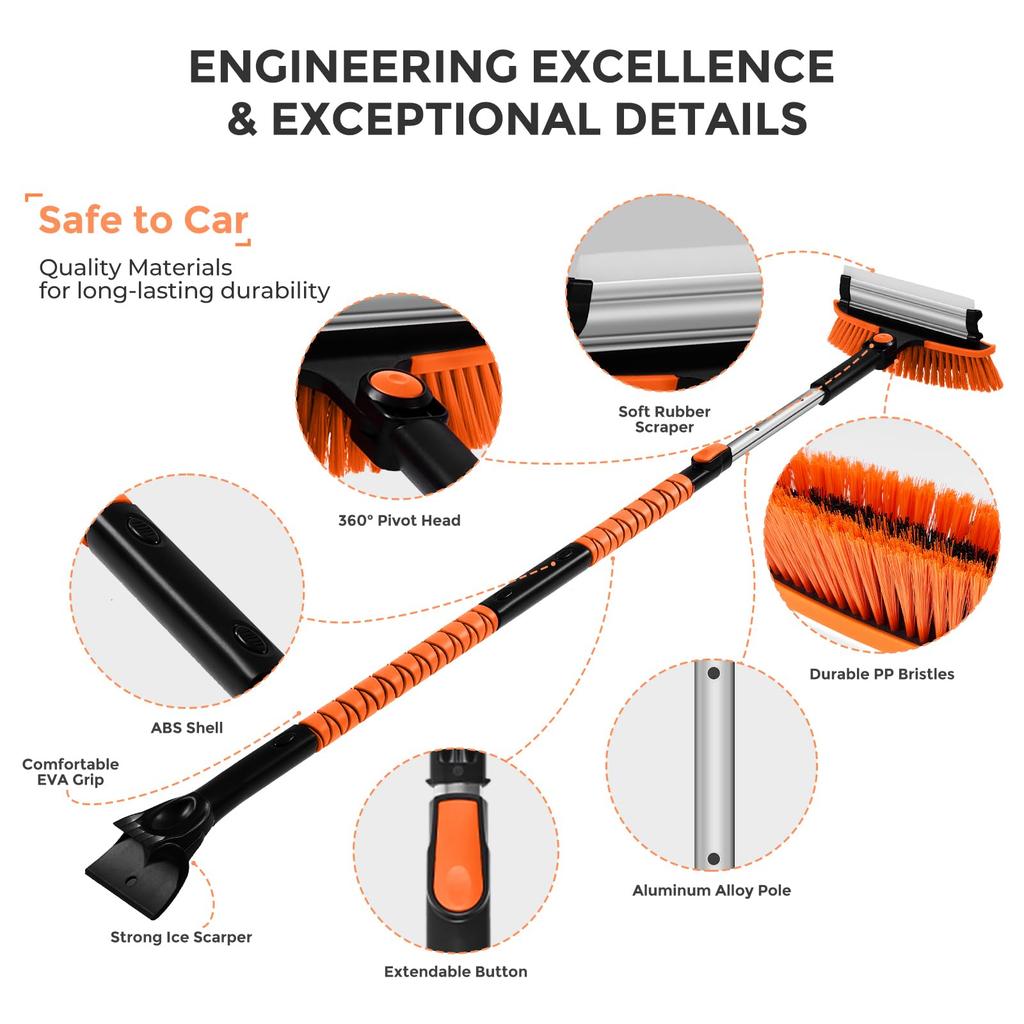 Odoland Car Snow Telescopic Snow Removal Ice Snow for and Brush, Brush, Scraper, Defrosting, Defrosting, Removal, Detachable, Cars, Trucks, SUVs,