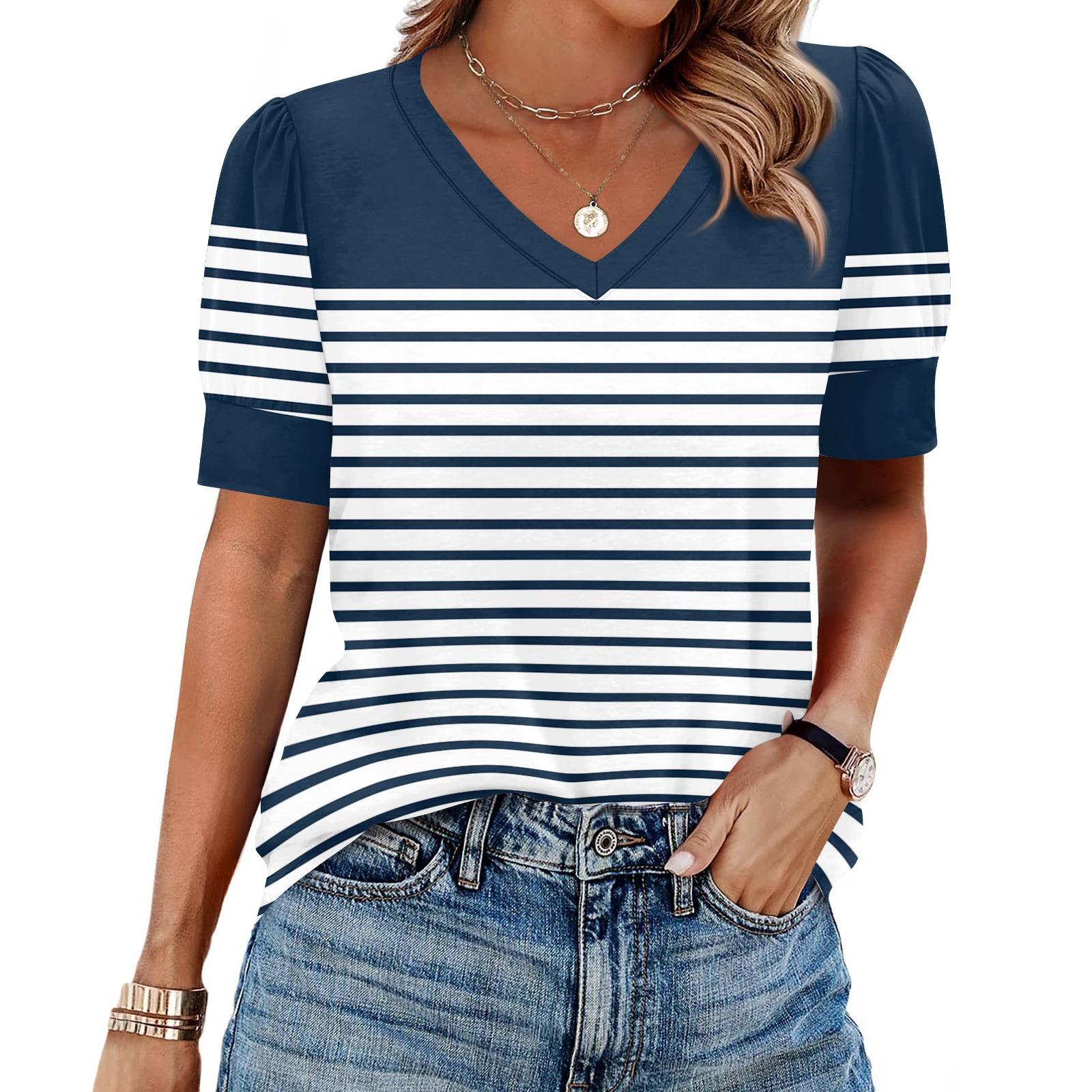 

Women s Fashion Casual V- Neck Short Sleeve Print Shirt Women s Up Tops S