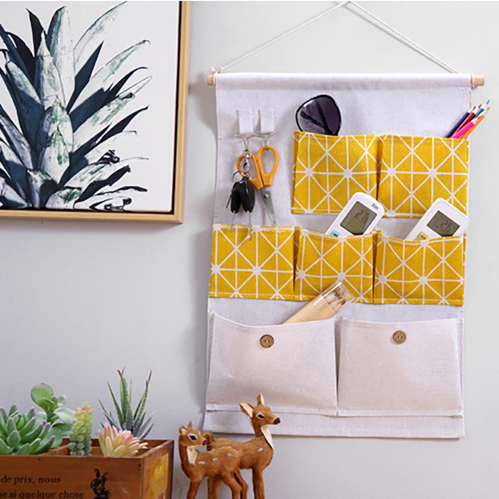 Seven Pocket Hanging Cotton And Linen Hanging Bag, Door Storage Hanging Bag, Bathroom Storage Bag, Fabric Storage Hanging Bag