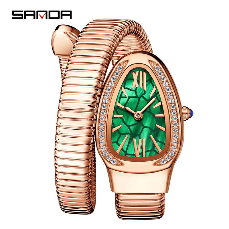 

OFNS Women s Snake-Shaped Quartz Bracelet Watch - High-End, Waterproof, Diamond-Set Snake Head Design