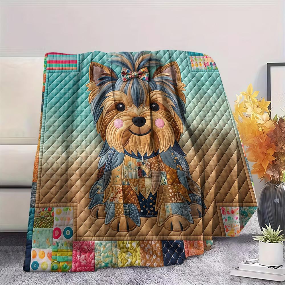 1Pc Dog Patchwork Art Print Flannel Blanket High Quality Warm Comfortable Cover for All Seasons Perfect for Gifts Home Decor