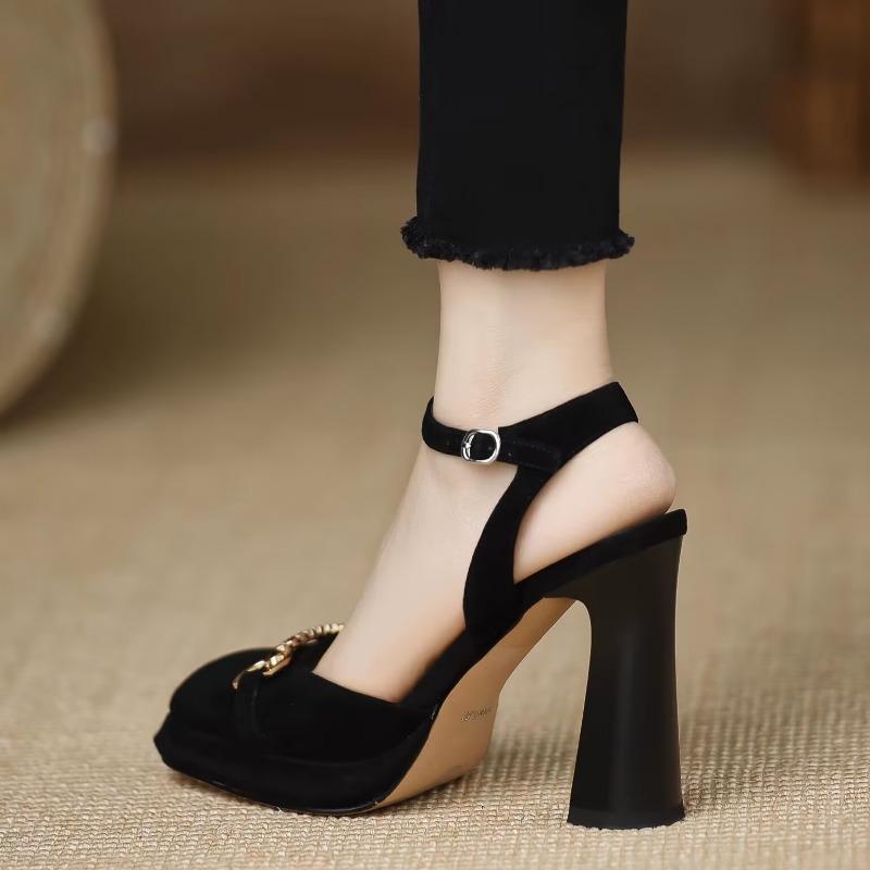 Fashion 2025Square High Heel Jane Shoes Fashion Shallow Platform Shoes Spring Autumn Retro Style Ladies Elegant Dress Pumps