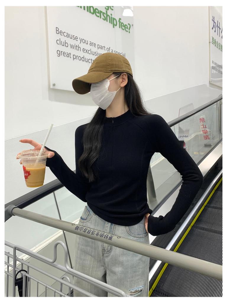 Women's Thermal Fleece Zipper Long-Sleeve T-Shirt with Half-High Collar - Autumn/Winter Warm Base Layer Top