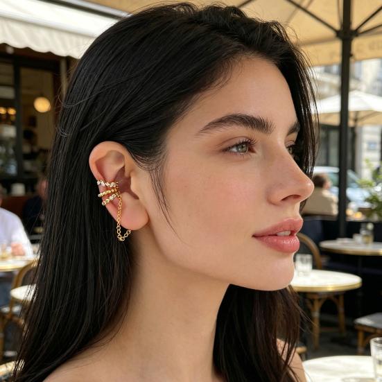 3Pcs Ear Cuffs for Women, Thin Chain Hanging Ear Bone Clips, Non-Pierced Ear Cuffs with Cubic Zirconia for Commuting Dating Party Travel Jewelry