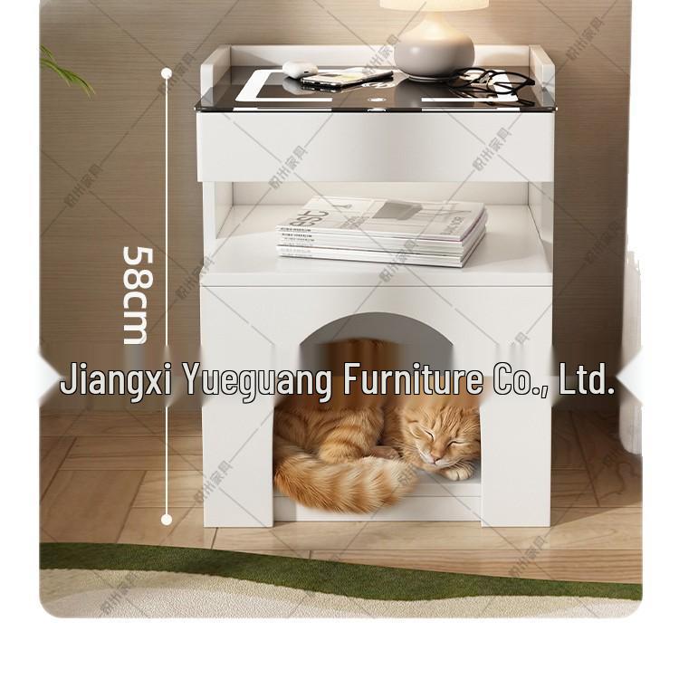 Vintage Style Multifunctional Cat Nest Bedside Table for Modern Home with Pet Storage