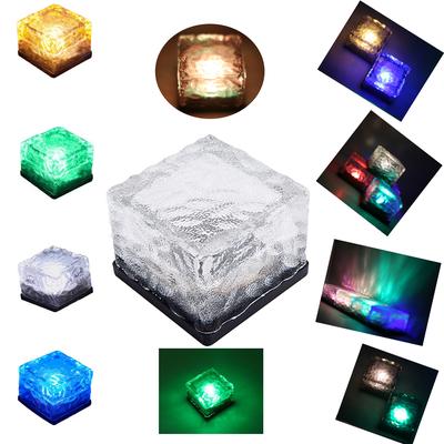 LED Ice Cube Solar Brick Light Glass Waterproof Path Walkway Lights Rock Lamp