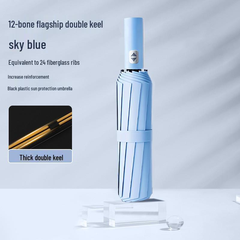 24-Rib Automatic Folding Umbrella with UV Protection for Sun and Rain.