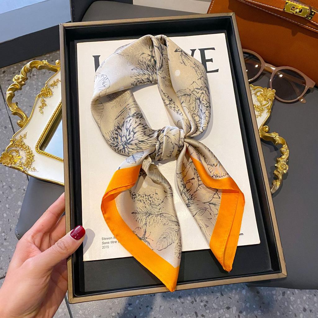 Small Silk Scarf Women'S Versatile High-End Decorative Square Scarf Professional Small Scarf Simulation Silk Korean Version Streamer Bag