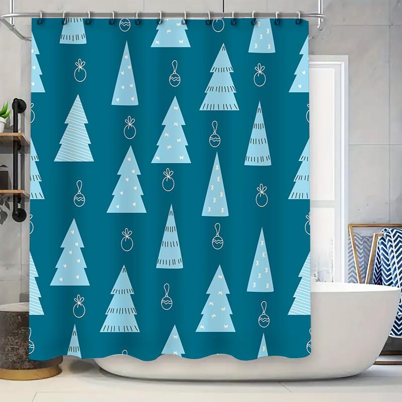 

Christmas Tree Shower Curtain Decorative Blue Fabric Waterproof Bathroom Wall Hanging Home Decoration Christmas Trees Pattern W60H190(CM)-1 Pcs
