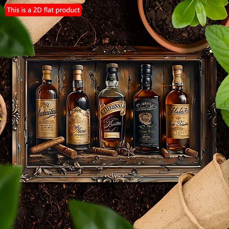 2D Flat Wooden Sign 30*20cm Whiskey & Cigar Themed Square Wooden Sign - Perfect for Bar, Restaurant, Home Decor | Versatile Hanging Wall Art