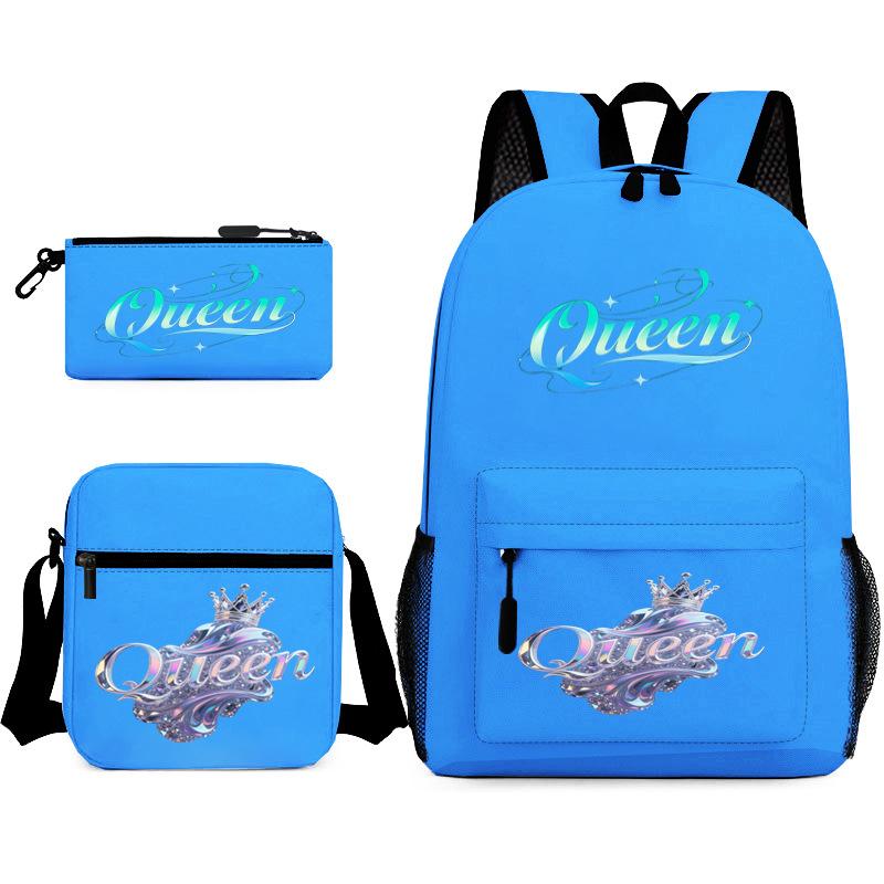 King Queen King Queen Backpack Student Bag Shoulder Bag Pencil Case Three piece set