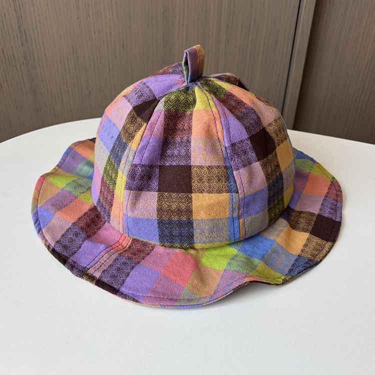 Spring and Summer Retro Plaid Small Brim Bucket Hat Women's Small Fresh Washbasin Hat Outdoor Sun Protection Hat