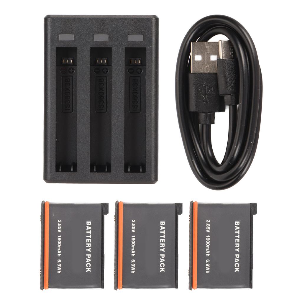 Action Camera Battery Charger 3 Slots Charger for Insta 360 X3 with Type C Charge Cable and 3pcs
