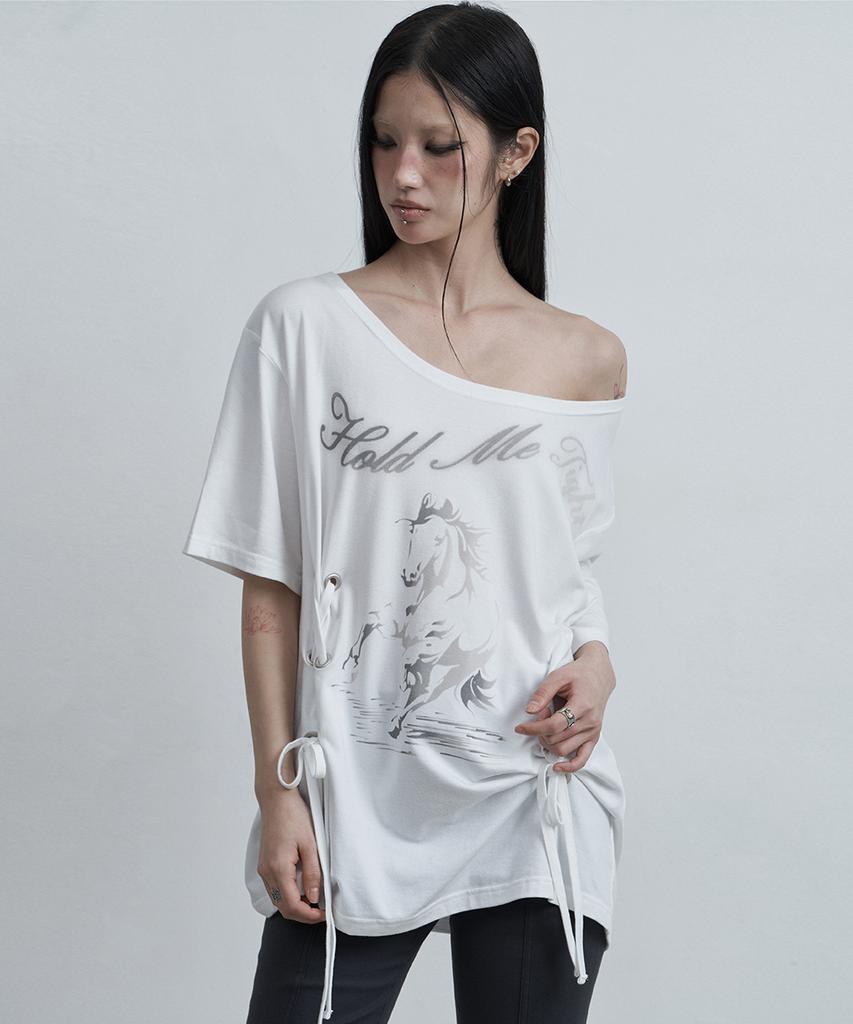 Aejeuyua Horse Eyelet Oversized T-Shirt White
