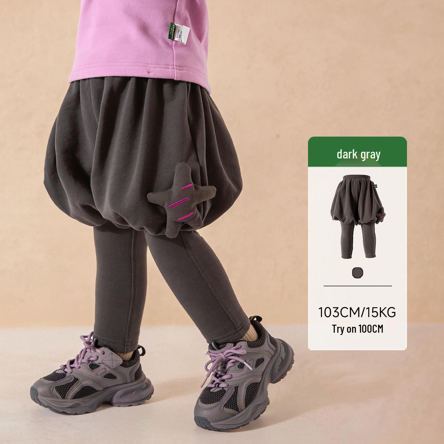 

2025 Winter Tongbei Girls Skirt Pants: Cute, Warm, Versatile 2-in-1 90 cm темно-серого