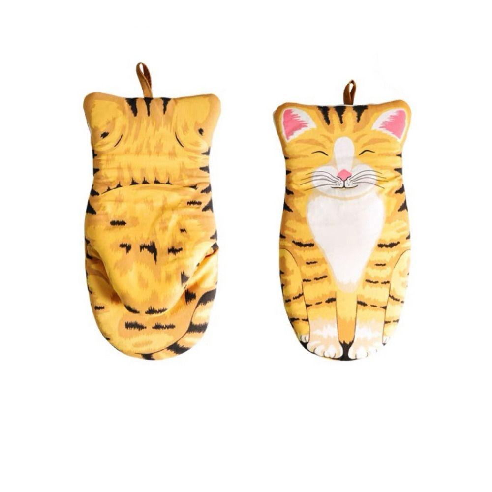 Heat Resistant Cartoon Baking Gloves Non-Slip Kitchen Handschoen Cat Paws Oven Mitts  Grilling