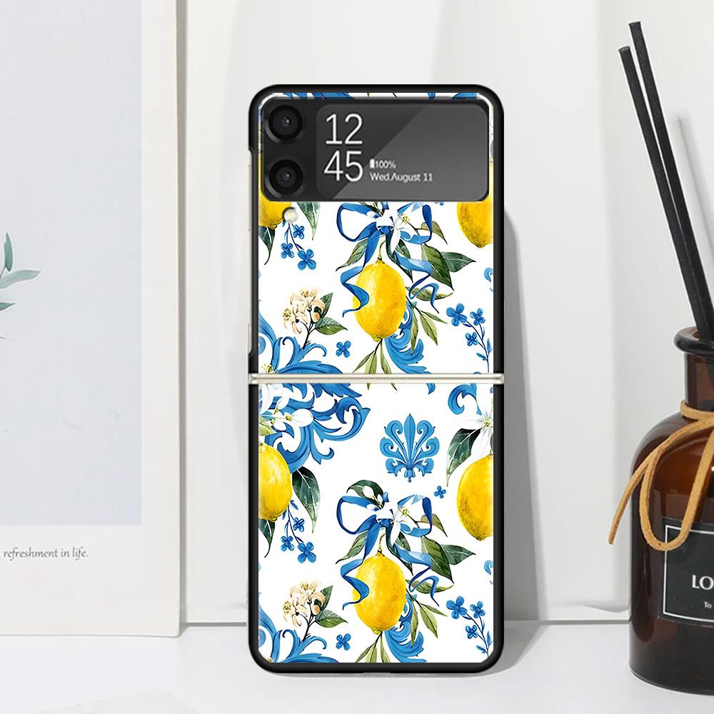 Summer Fruits Lemon Phone Case Cover for Samsung Galaxy Z Flip 7 6 5 4 3 5G Flip3 Flip4 Flip5 ZFlip6 ZFlip7 Black Fundas Clear G