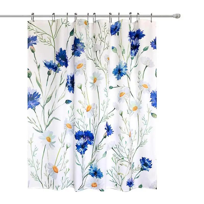 Charming Blue & White Floral Print Waterproof Shower Curtain - Stylish, Durable & Easy-Care Choice for Refreshing Bathroom Déc