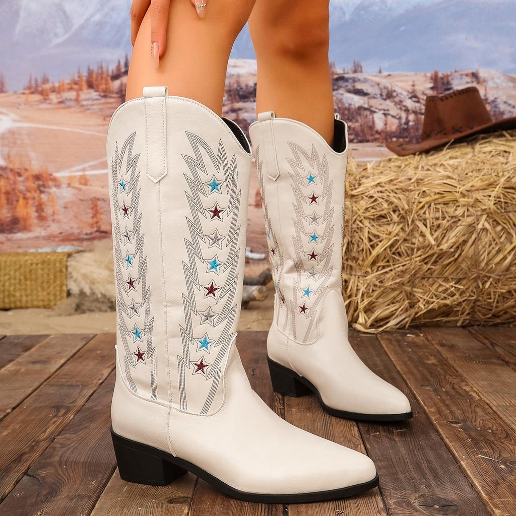 New Popular Retro Embroidered Western Cowgirl Boots Women's Autumn Winter Large Size Rough Heel Knight Boot Over Knee Long Boots