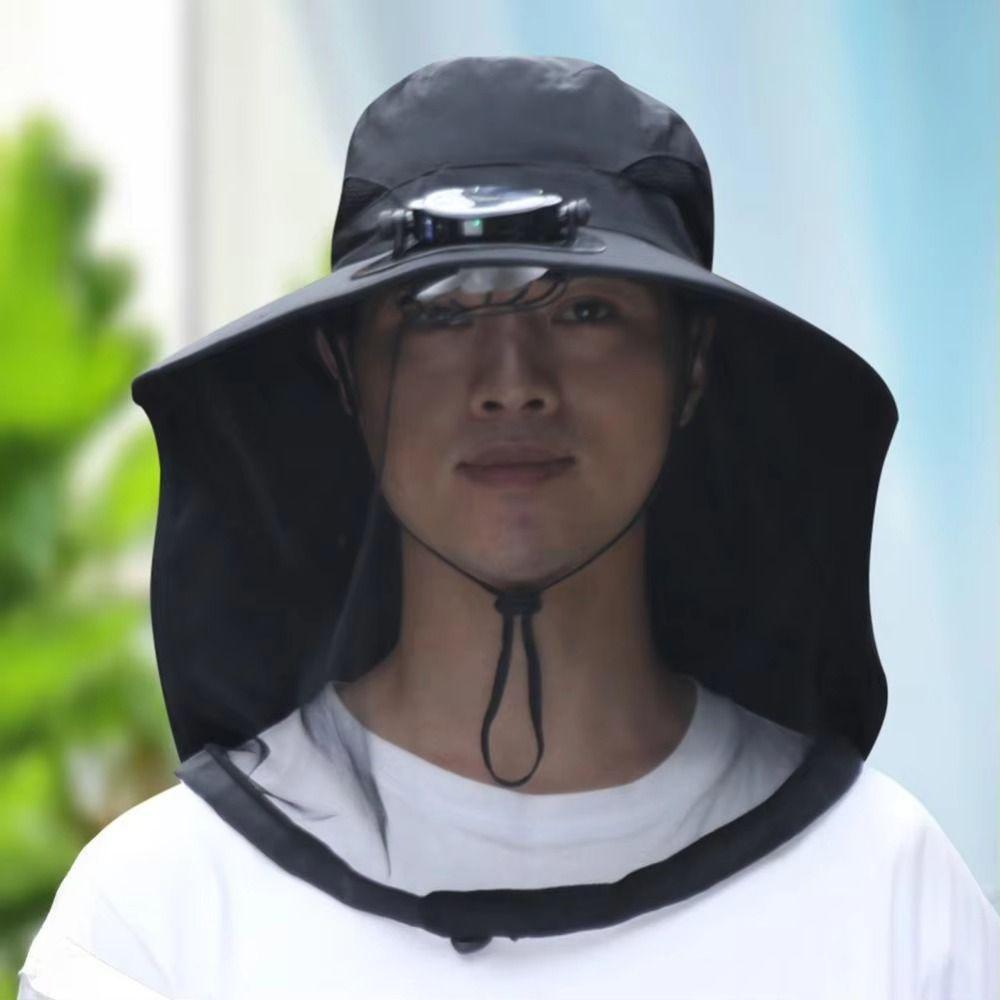 UV Protection Mosquito Head Net Hat With Net Mesh Fishing Bucket Hat Fashion Solar Fan Hat  Camping