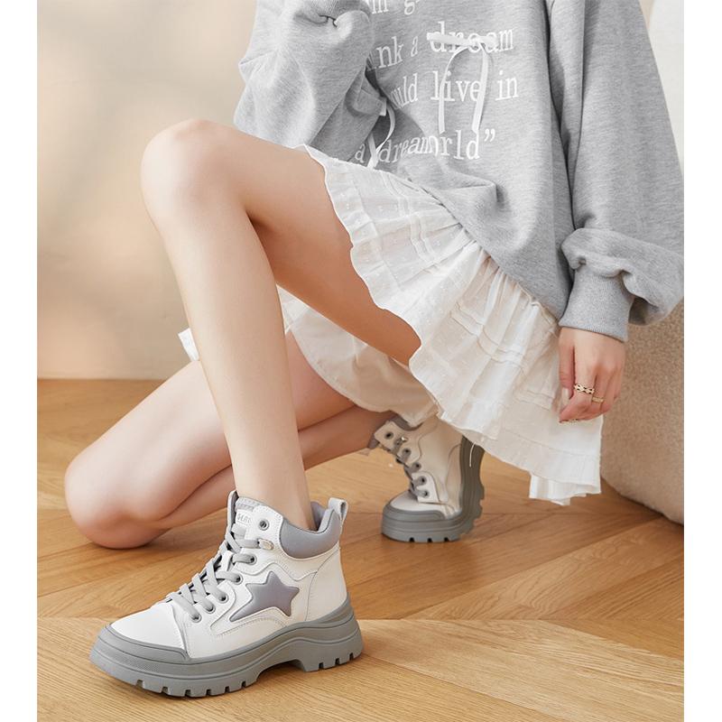 Spring Autumn Genuine Leather Shoes Women Ankle Boots Fashion Brand Ladies Shoes Single Botas Thick Sole 4.5cm