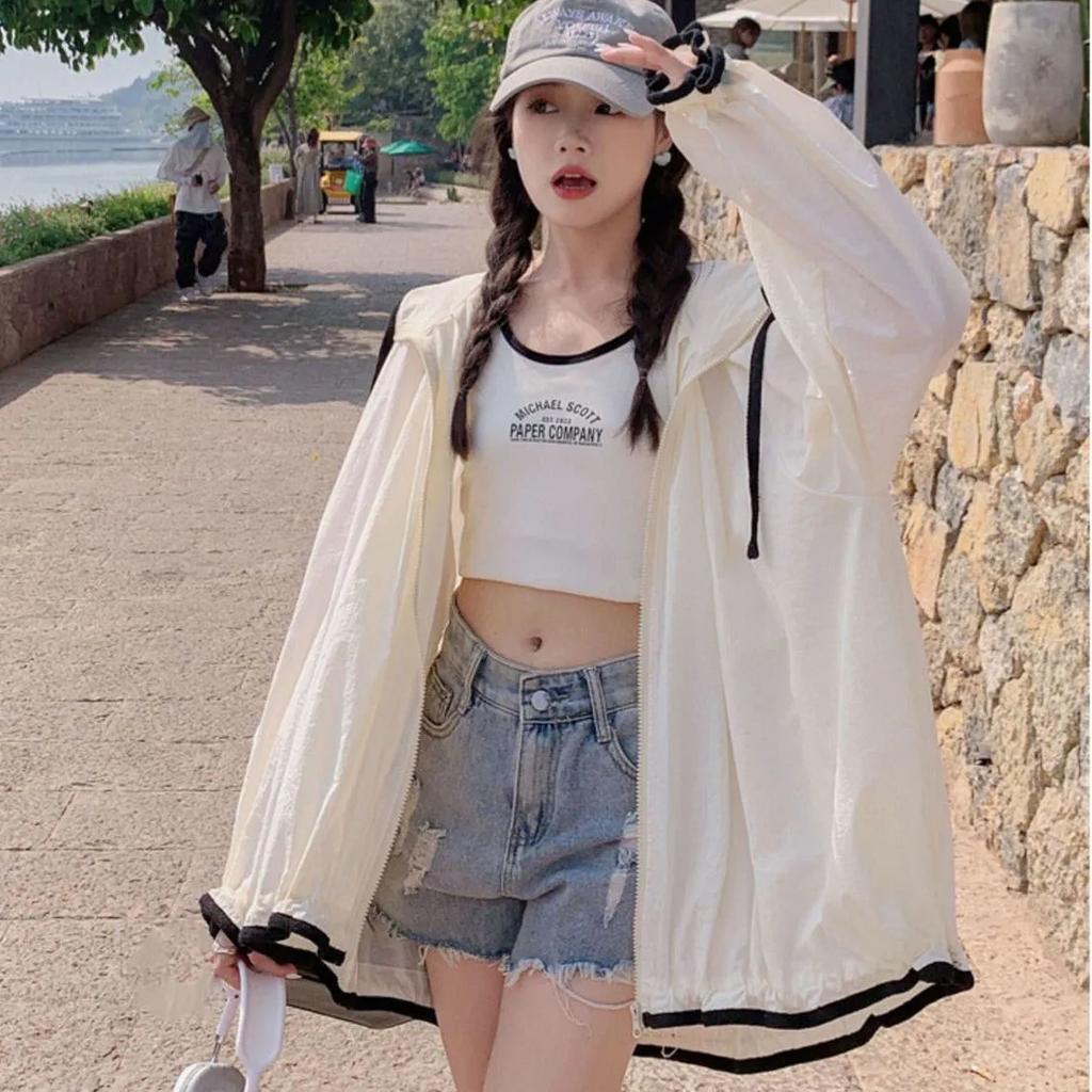 Women's Summer Hooded Sun-Protective Long-Sleeve Lightweight Jacket: Korean-Style Loose-Fit Breathable Sun-Protective Jacket