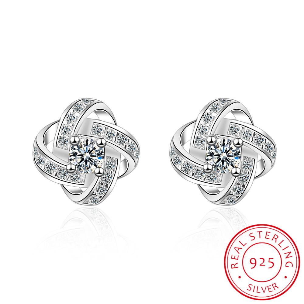 925 Sterling Silver Earrings For Women Sterling-silver-jewelry Zirconia Eternal Heart Twist Earrings белый
