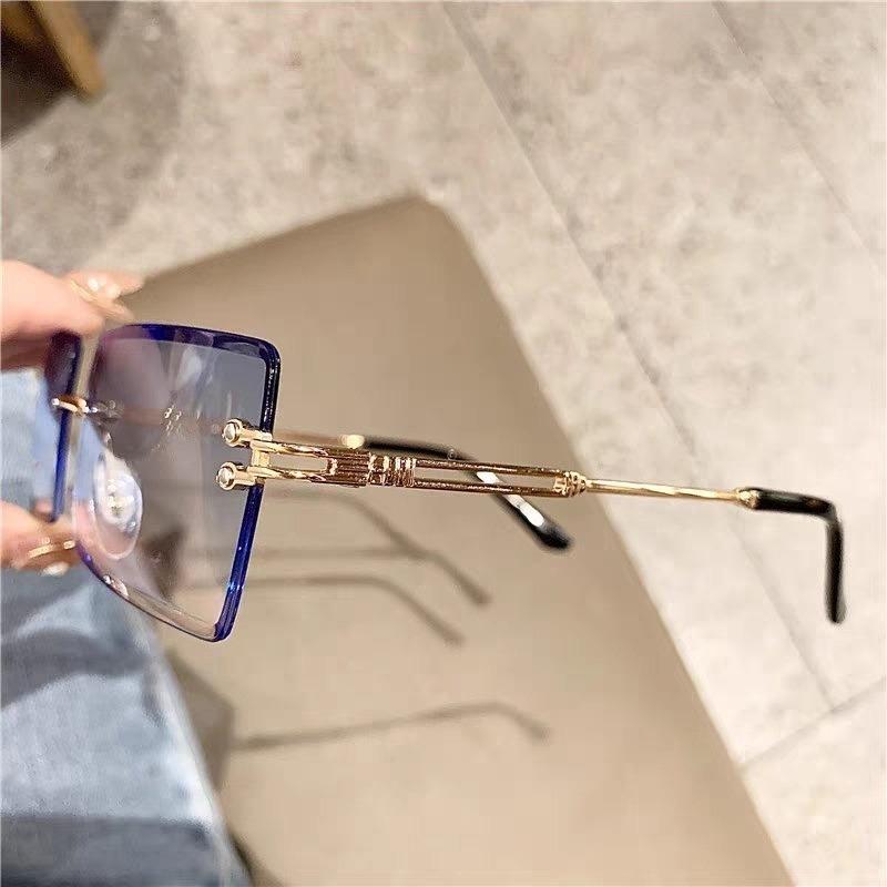 2PCS Small Square Cut Edge Sunglasses for Women Fashion Frameless Gradient Sunglasses for Sunshade for Men