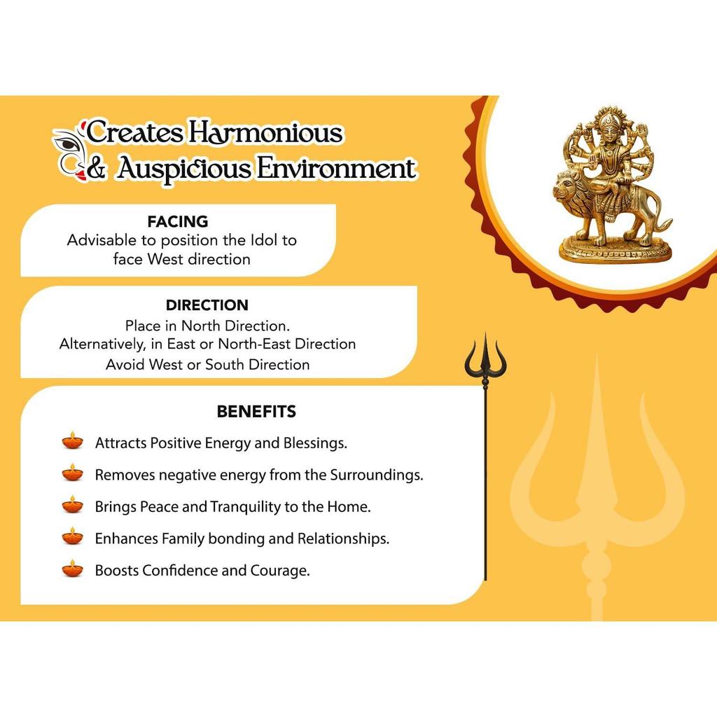 100% Reines Messing Durga Maa Idol (Für dich: 14 cm) | Durga MATA Murti für Heimdeko & Puja-Raum | MATA Rani Murti für Schreibtisch im Büro