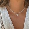 Fashion Vintage Sexy Ceramic Heart Pendant Necklace for Women Female Boho Geometric Baroque Double-layer Crystal Chain Jewelry