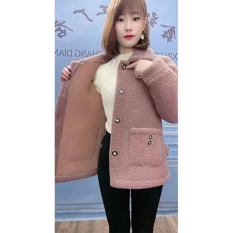 Women's Mid-Length Lambswool Faux Fur Coat – Thickened Velvet Warmth