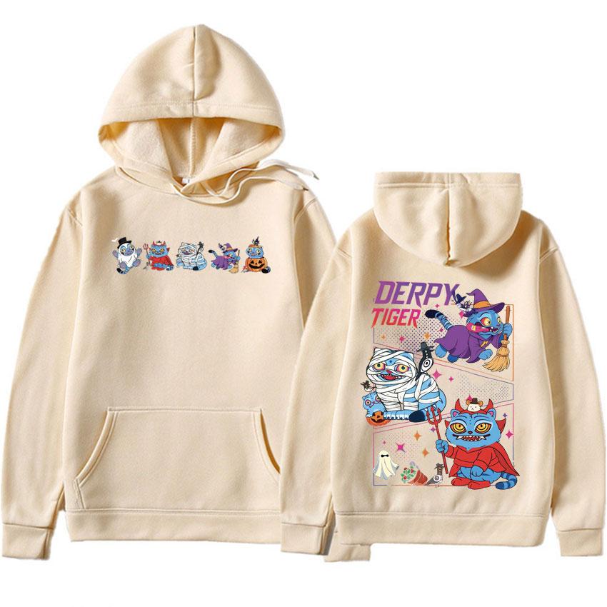 Dam KPop Demon Hunters Derpy Tiger Dubbelsidig Tryck Gotiska Huvtröjor Hipster Herr Sweatshirts Tröja Tonåringar