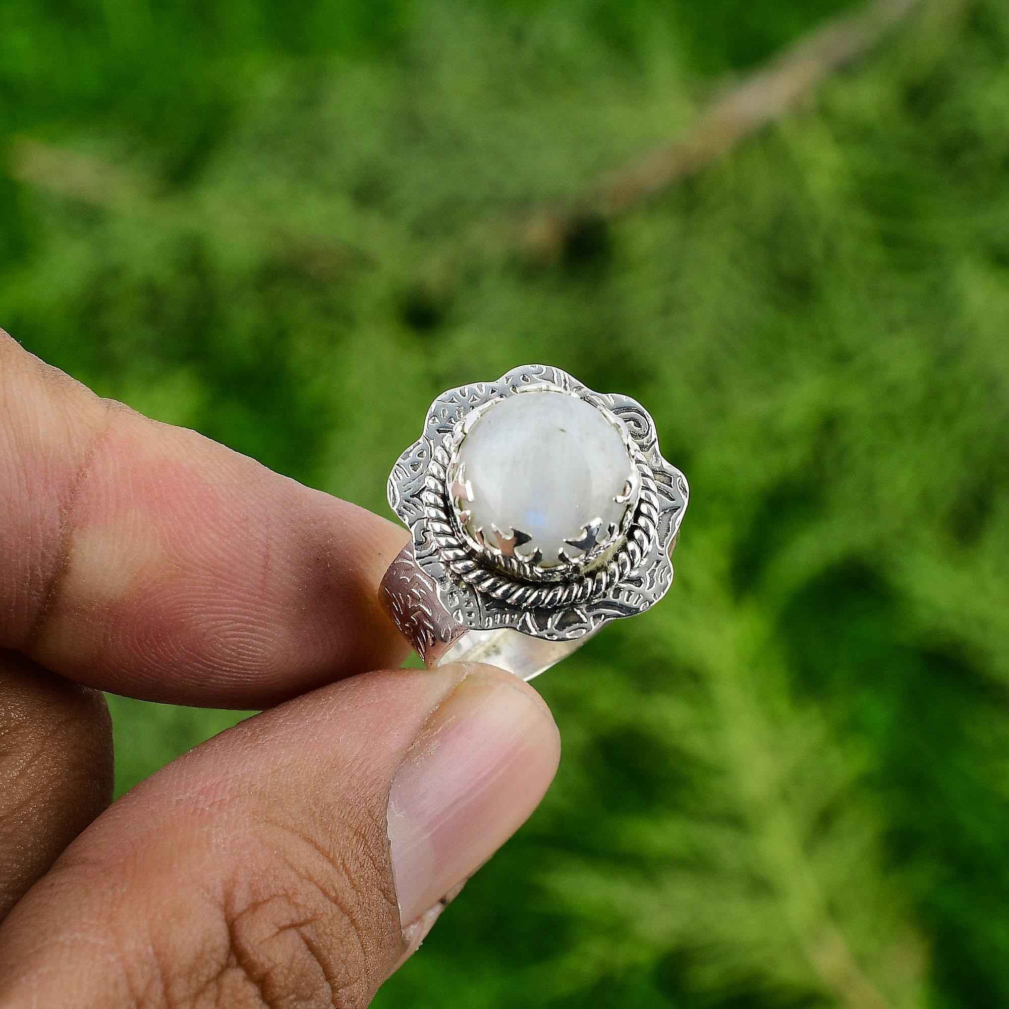 

Радужный Лунный Камень Камень Серебро 925 пробы Жена Заявление Безель Кольцо Ювелирные изделия Adjustable