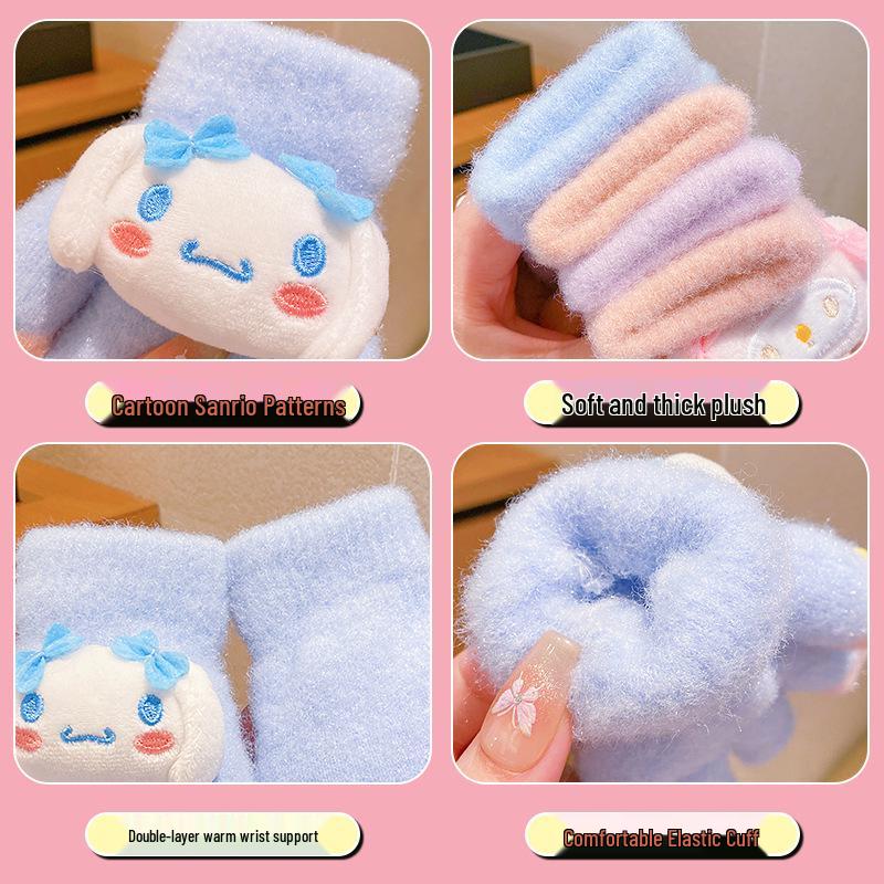 Kuromi Winter 2025 Unisex Kids' Nail Art Anti-Freeze Gloves - Thickened Five-Finger Design