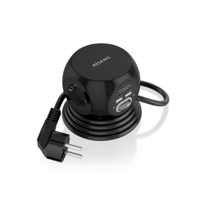 Aisens Regleta Sobremesa Multifuncion con 3 Tomas + 2xUSB-C/2xUSB-A 1.4m Negra