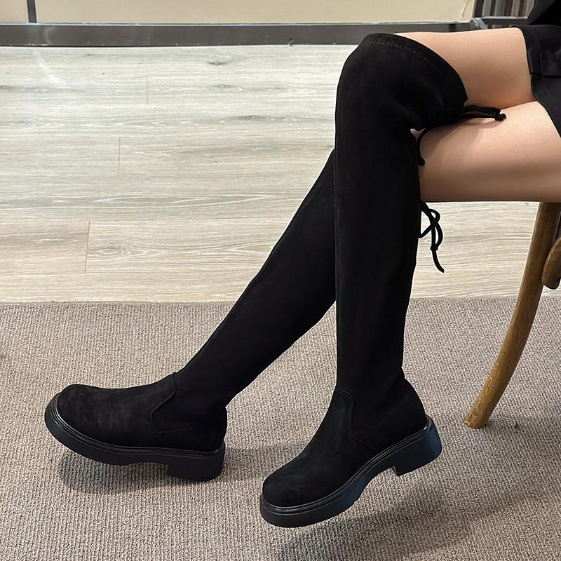 

Thick-soled boots, women s thin and thin boots, new autumn and winter small men, but knee boots, inner height-increasing elastic boots 39