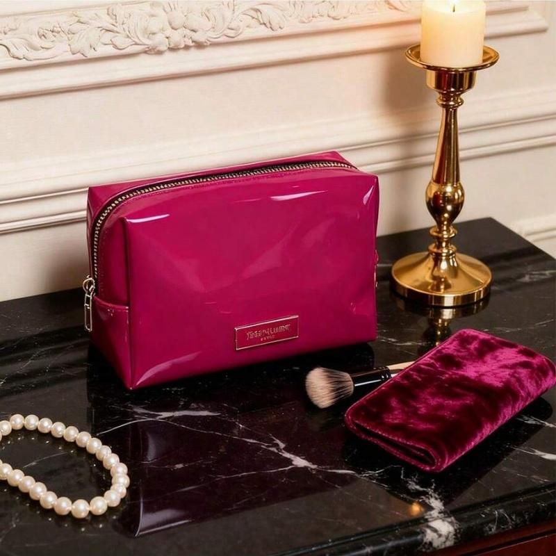 Yves Saint Laurent Adorable Magenta Makeup Bag - Cute Travel Cosmetic Pouch, Perfect Gift for Girlfriend & Teens.