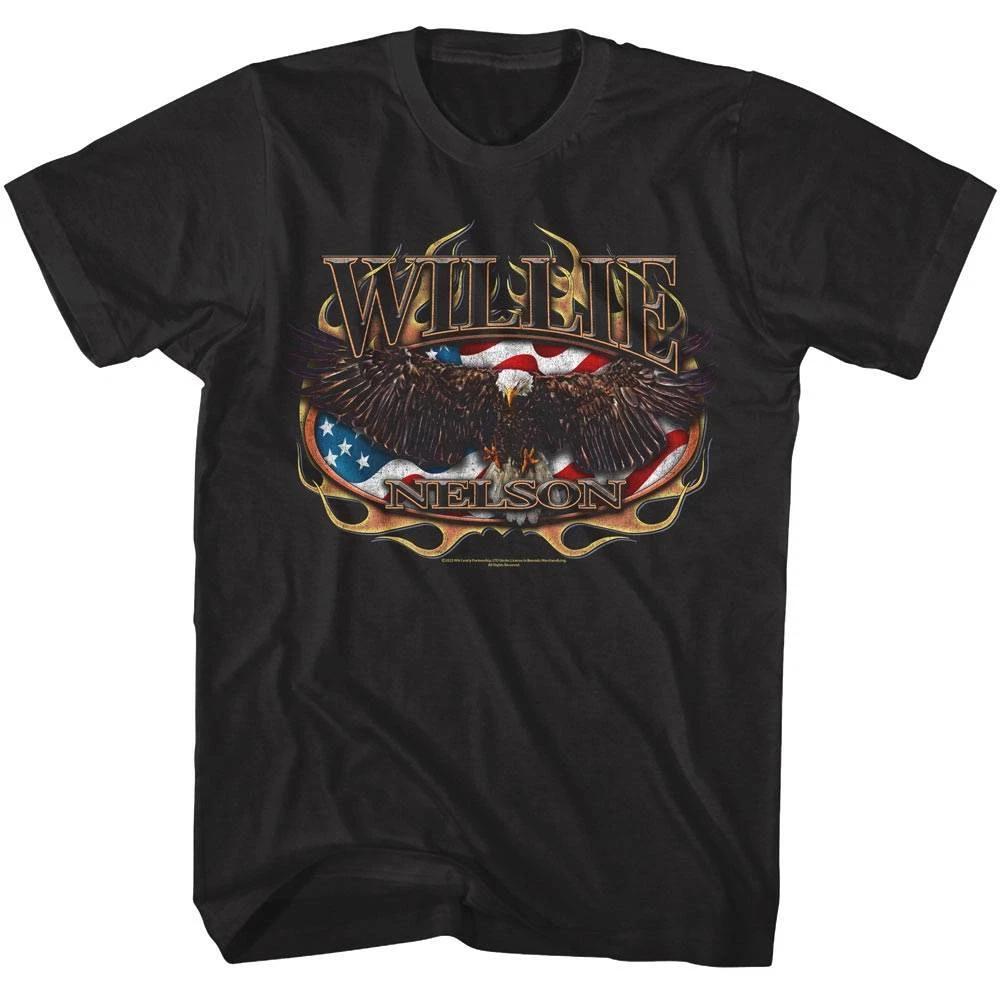 Willie Nelson Flaming American Eagle Men s T Shirt L