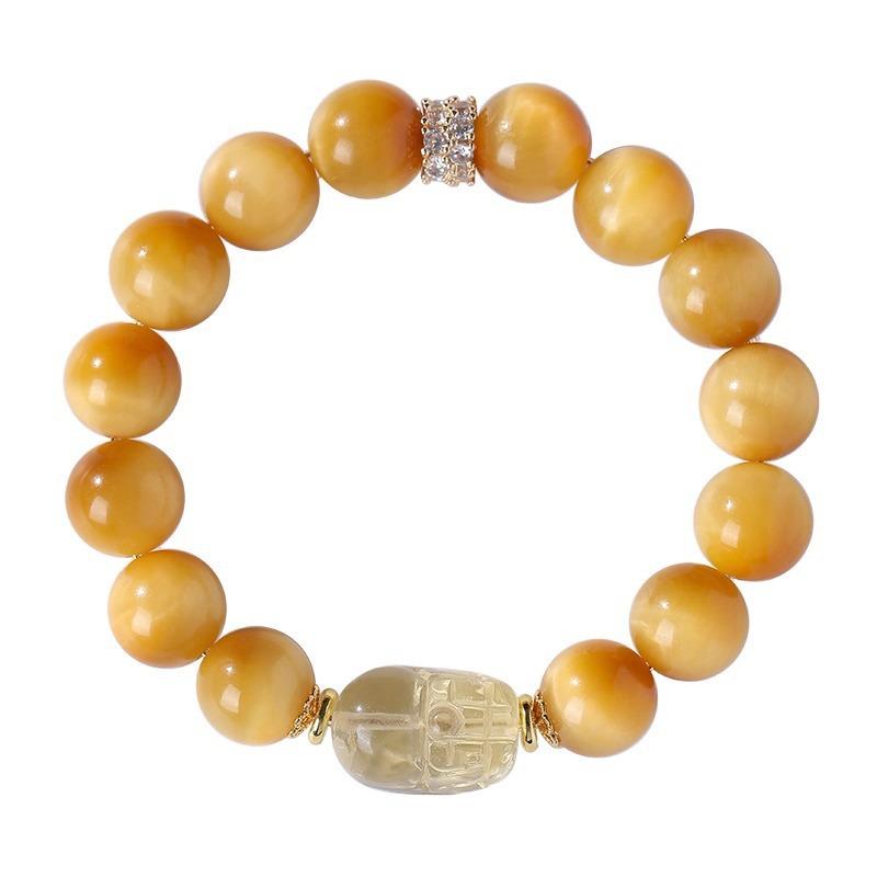 Natural Yellow Crystal Pixiu Bracelet, Collectible New Chinese-style Fortune Gold Tiger Eye Stone Bracelet, Couple's Gift